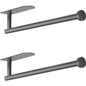Paper Towel Holder, Self Adhesive or Screw Mounting, 2Pcs Grey Paper Towel Holder Wall Mount, SUS304 Stainless Steel Under Cabinet for Kitchen, Counter, Cabinet, Bathroom