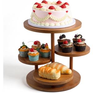 SHENLIU 4 Tier Round Cupcake Tower Stand for 50 Cupcakes, Farmhouse Wood Cake Stand with Tiered Trays Dessert Table Display for Wedding Birthday Baby Shower Tea Party