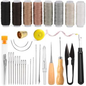 BAGERLA Upholstery Repair Sewing Kit Heavy Duty Sewing Kit with Awl Tools, Seam Ripper, Hand Stitching Needles, Upholstery Thread, Leather Craft Tool Kit for Shoes Sofa Tent Carpet Leather Craft DIY (8 colors)