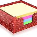 Rouidr Acrylic Sticky Note Holder, Self Stick Note Pad Holder, 3.94 x 3.94 Inch Glitter Memo Pad Dispenser Organizer for School Office Home Desk Supplies, Bright Red