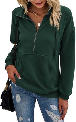 PRETTYGARDEN Women's Casual Long Sleeve Lapel Zipper Sweatshirt Drawstring Loose Pullover Tops,XL