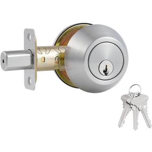 1 Side Keyed Deadbolt Lock,Single Cylinder Dead Bolt, Satin Nickel Round Exterior Keyed Front Entry Inside Door Deadbolt