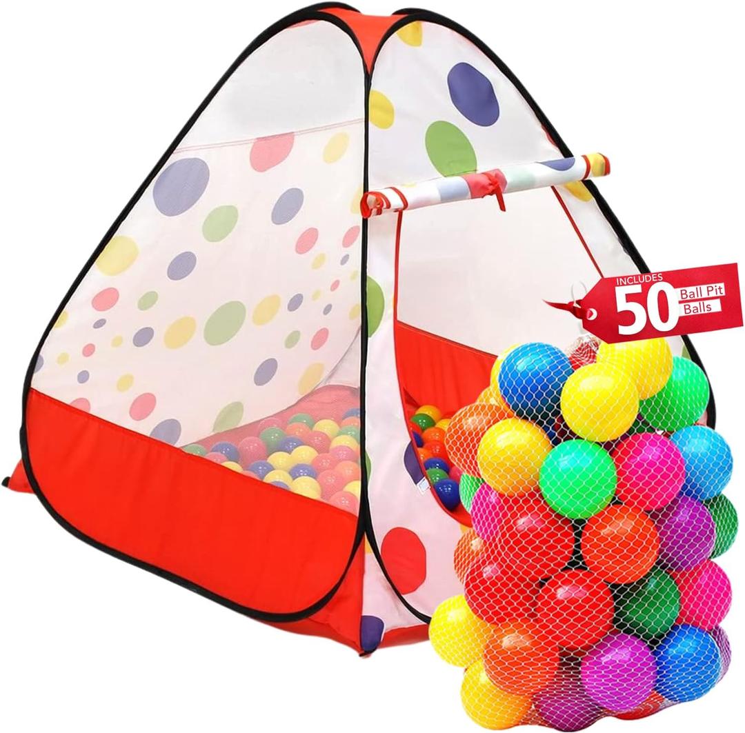 Kids Ball Pit Pop up Play Tent, Playhouse Tent for Boys Girls Babies and Toddlers, Indoor Outdoor Toy Perfect Kids Gifts, 50 Ball Pit Balls Included
