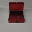 Cash Box with Money Tray and Key Lock Large Metal Money Safe Box with Cantilever Coin Tray, Lock Box for Money 11.8" x 9.4" x 3.54" Red