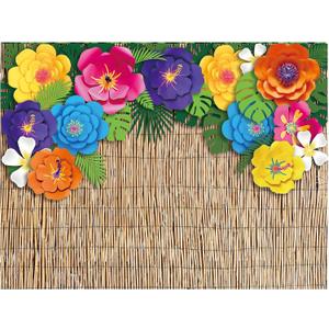 VitalCozy 7x5ft Fabric Hawaiian Beach Photography Backdrop Aloha Luau Party Decorations Tropical Hibiscus Flower Palm Leaves Reed Luau Banner Background Props Birthday Party Supplies