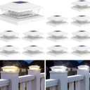 APONUO Solar Post Lights Outdoor, 2 Lighting Modes 16 LEDs Solar Post Cap Lights for 4x4 5x5 6x6 Vinyl Wooden Posts Waterproof Fence Posts Light Solar Powered for Deck/Fence/Porch (White,12 Pack)