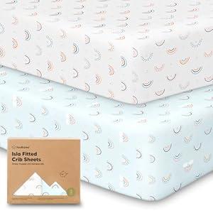 2-Pack Crib Sheets for Boys, Girls - Viscose Derived from Bamboo Fitted Crib Sheet, Organic Baby Crib Sheets, Crib Mattress Sheet, Toddler Bed Sheets, Baby Sheets for Crib Fitted Sheets(Jolly Rainbow)