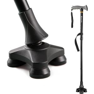 Folding Freedom Walking Cane – Elastic Self-Standing Tripod Base (2026 New), Heavy-Duty 400lbs & Yet Lightweight, Ergonomic Soft-Grip Handle, Collapsible & Adjustable Canes for Stability, Black