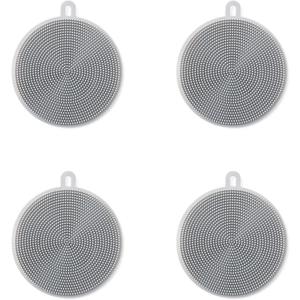 4PCS Silicone Dish Scrubber, Multipurpose Round Silicone Sponges Reusable Dish Brush Dish Brush for Kitchen Dish Dishes Fruits Vegetables(Gray)