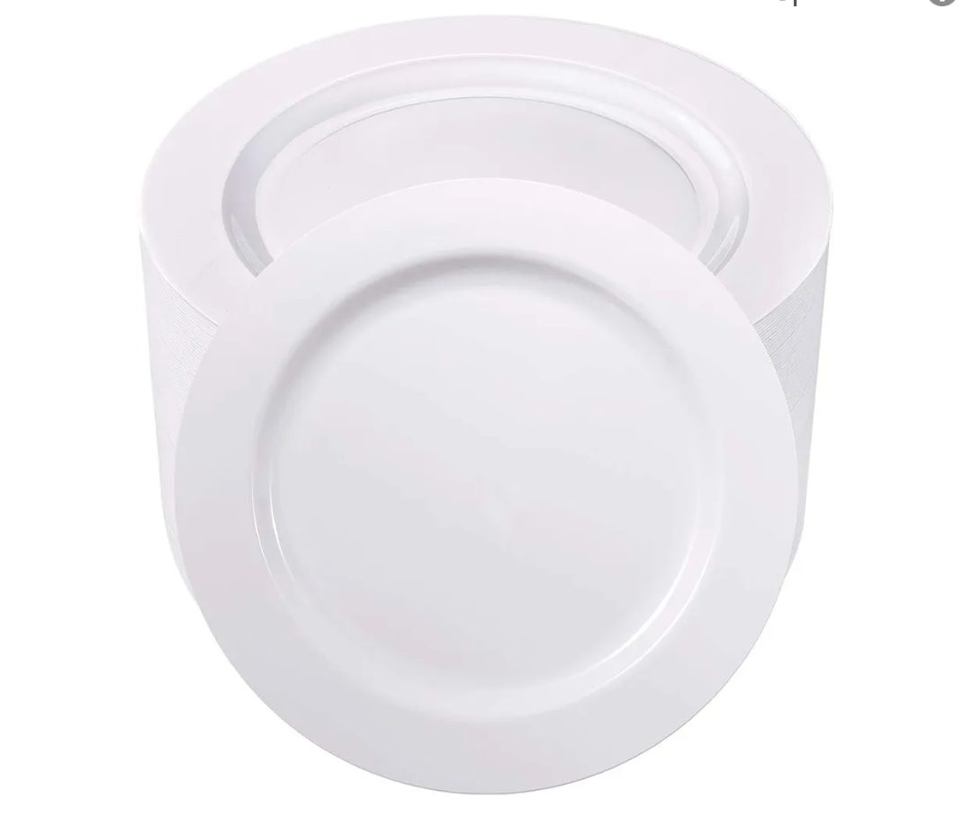 100PCS White Plastic Plates-10.25inch Disposable Dinner Plates-Premium Party&Wedding Plates