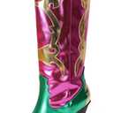 Cape Robbin Women's Metallic Colorblock Cowboy Boots Mid Calf 3 Inch Heel - Multicolor Western Boots with Pointed Toe & Comfort Footbed (Juliana) size: 8.5 (Pink)