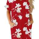 Camisunny V Neck Tunic Dresses for Women with Pockets Short Sleeve T Shirt Dress Knee Length Loose Fitting Size S (S)