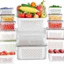 KEMETHY 10 Pack Fruit Storage Containers for Fridge with Removable Colanders - Food Storage Containers with Lids, BPA-Free Produce Containers Keep Fruits, Vegetables, Berry, Meat Fresh Longer
