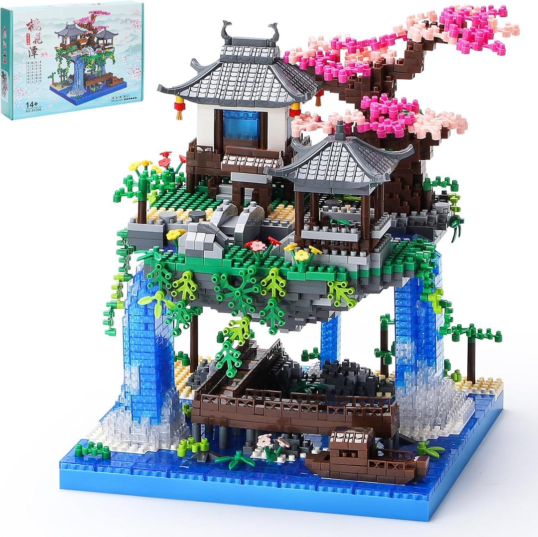 Cherry Blossom Bonsai Tree House Building Block Sets 3320PCS Chinese Architecture of Peach Blossom Micro Mini Building Set Toy Gift for Kids Adults