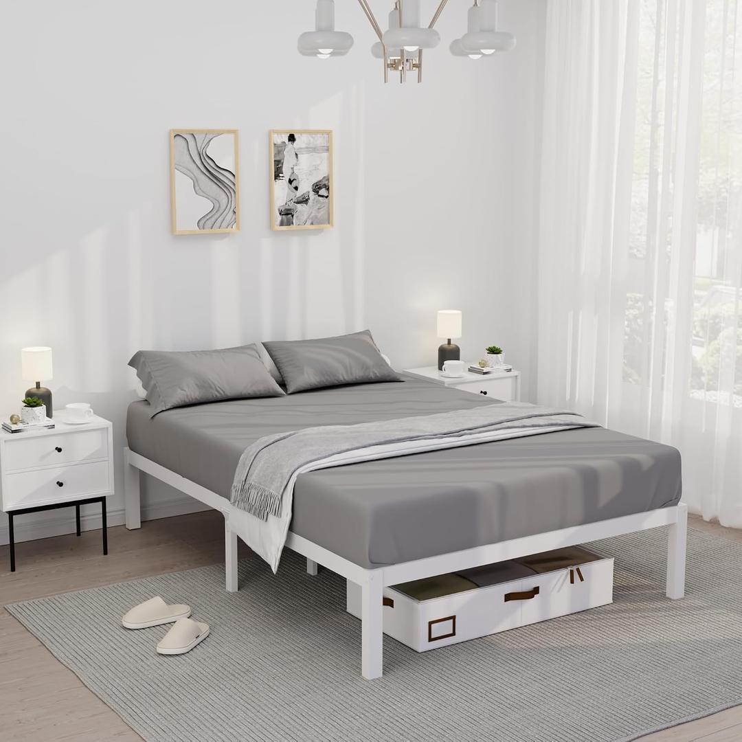 14 Inch Bamboo Bed Frame Solid Wood Platform Bed Frame, Strong and Stable, with Non-Slip Slats for Support, No Box Spring Needed, Easy to Assemble, Noise-Free (Natural,Full)