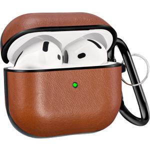 V-MORO Compatible with Airpods 4th Generation Case Genuine Leather Airpod 4 Case Cover(2024)[Front LED Visible] iPods 4 Earbuds Charging case Protective Cover Skin Brown Men