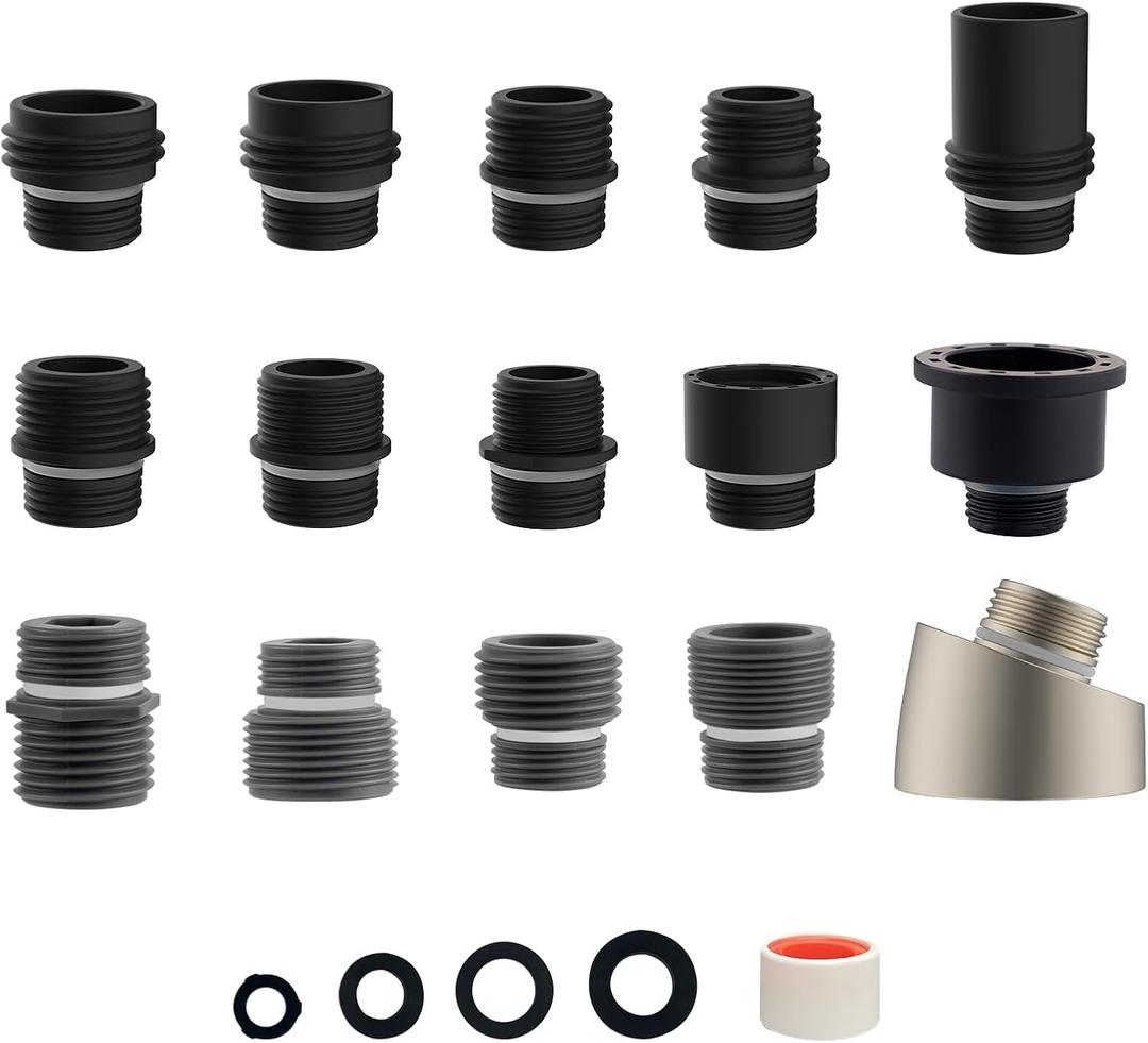 Hibbent 15 Pieces Pull Down Kitchen Faucet Head Adapter Kits with Curved Adapter, Multiple Sink Spray Head Adapters Compatible with Moen, American Standard, Delta, Kohler Faucets
