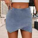 Women's Jean Skorts High Waist Wrap Asymmetrical Hem Mini Skort Stretchy Trendy Casual Denim Skirt Shorts (Blue, S)
