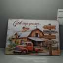 Rustic God Says You Are Wall Art Farmhouse Country Barn Canvas Picture Office Decor Christian Bible Verses Poster Vintage Red Old Truck Prints for Bedroom Living Room Kitchen Home Decoration 24x36"