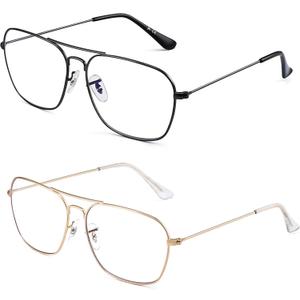 JM 2-Pack Aviator Reading Glasses Women Metal Frame Blue Light Blocking Computer Readers