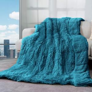 Cottonblue Weighted Blanket 15lbs, Sherpa Faux Fur Reversible Luxury Snugly Long Fur Warm Heavy Blanket 60x80 inches, Warm Plush Sherpa Weighted Blanket Queen Size for Couch Sofa Bed, Teal Green (60*80 15LBS)
