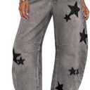 CHARTOU Y2k Barrel Jeans Women Wide Leg Baggy Distressed Printed Boyfriend Horseshoe Denim Pants M