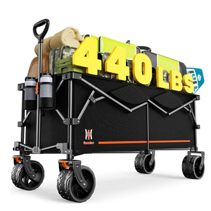 Navatiee 300L Extra Large Collapsible Wagon Cart Foldable, 48''L Extended Heavy Duty Folding Beach Wagon with 440LBS Weight Capacity and Big Wheels, Utility Garden Cart for Sports Camping