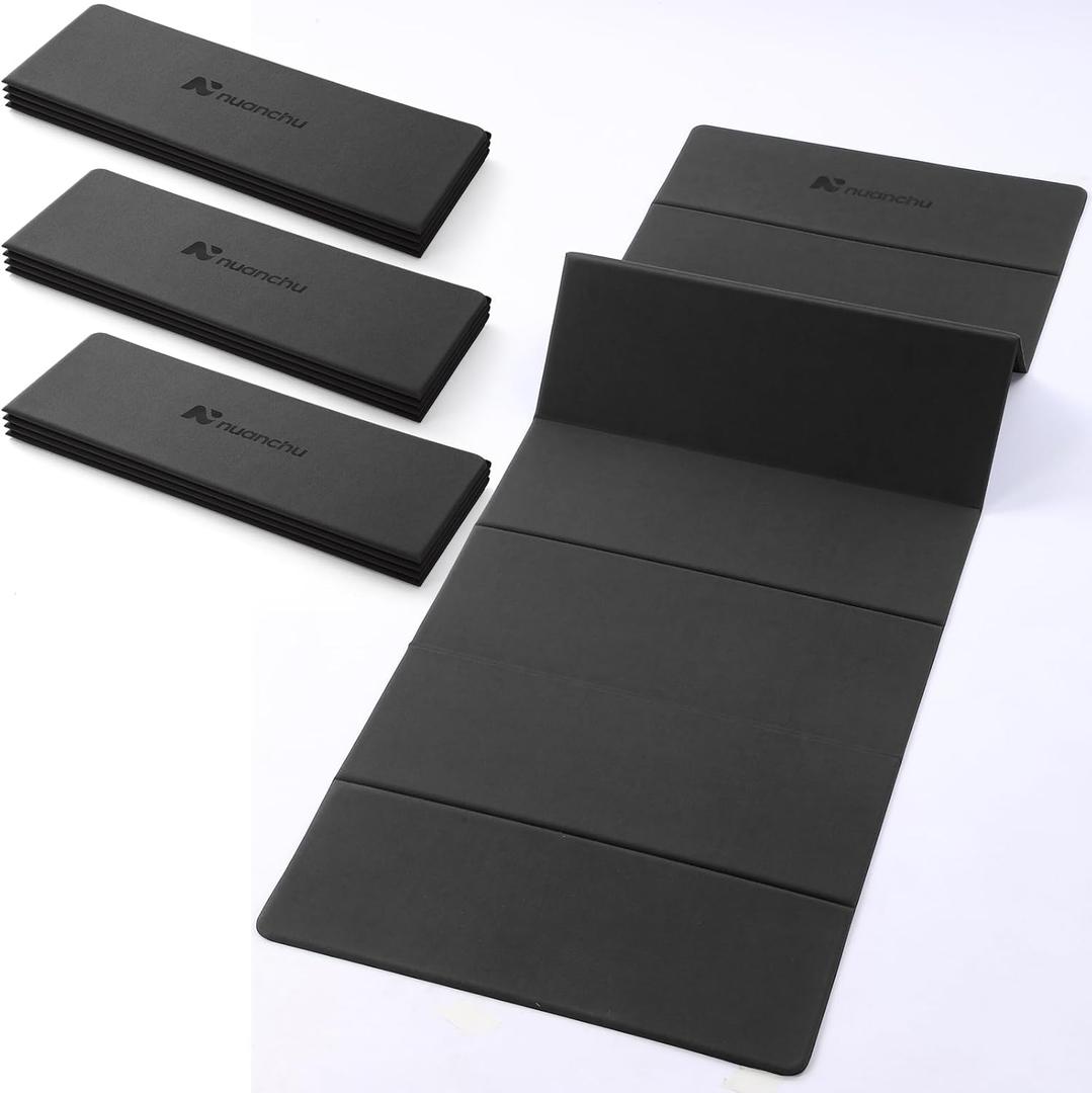 Nuanchu 3 Packs Foldable Yoga Mat 6mm Thick Non-slip Fitness Mats with Strap Friendly Poe Material 69 x 24 x 0.24" Lightweight Multi-purpose Workout Mats for Pilates Yoga Exercise Home Travel (Black)