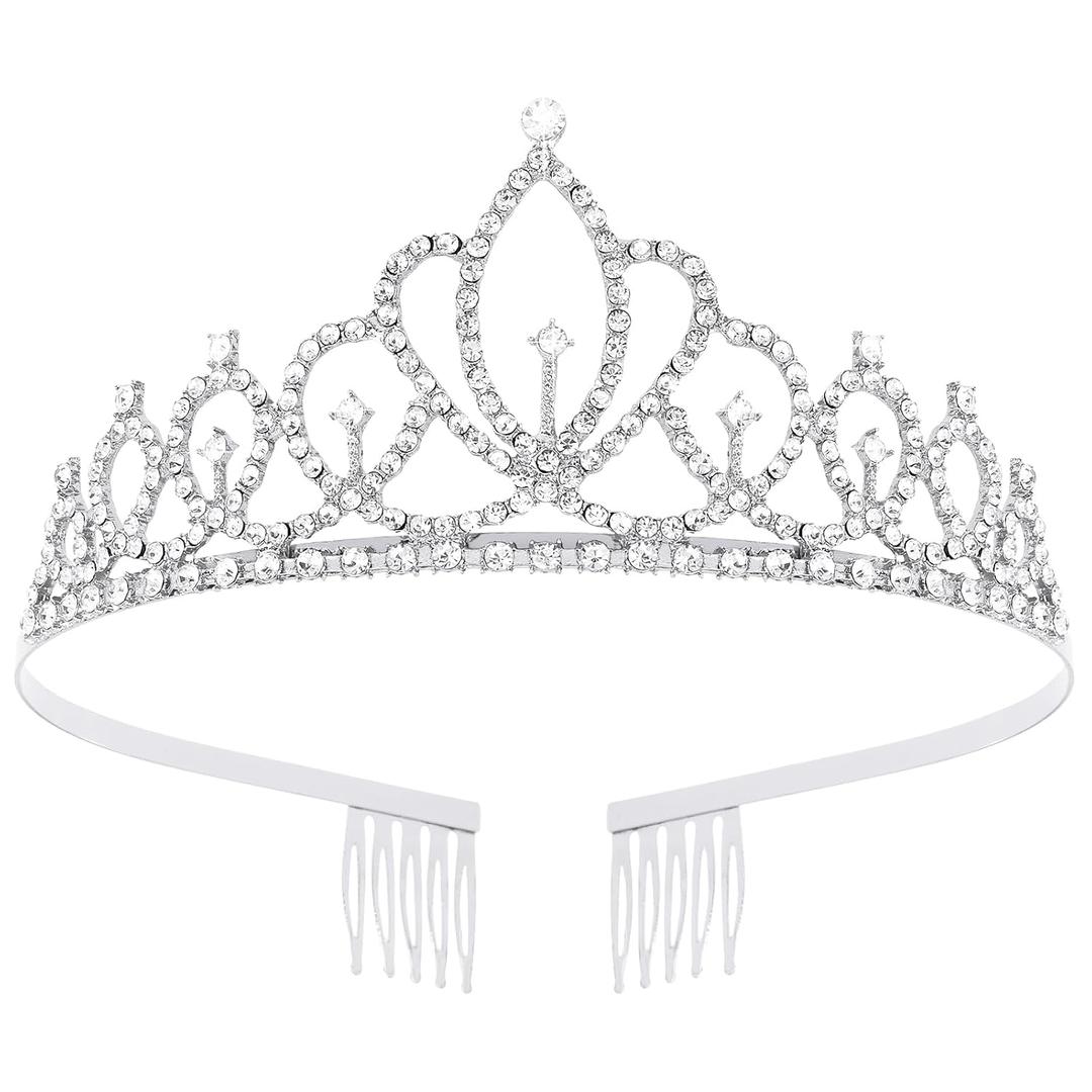 Crown Tiaras for Girls & Women - Silver Crystal Princess Crown for Birthday Cake Topper, Flower Bouquet Accessories, Halloween Costume, Prom, Pageant, Bridal Events