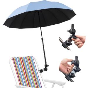 Chair Umbrella with Clamp, 360 Adjustable, UPF 50+ UV Protection, Clip On for Beach Chair, Wheelchair, Golf Cart, Boat, Fishing, Outdoor Sun Shade