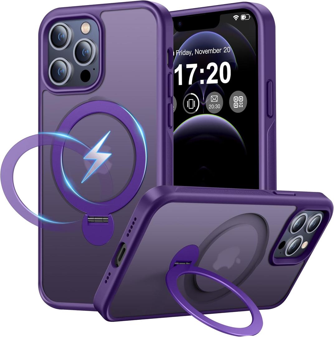 360 Rotatable Magnetic Stand for iPhone 12 pro max Case Compatible with Mag-Safe 16FT Military Drop Protection, Anti-Scratch/Fingerprint iPhone 12 pro max Phone Case(Matte-Purple)