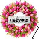 Wreaths, Tulip Wreath, 24 Inch Wreath for Front Door, Spring Wreaths with Metal Hanger, for Summer and Winter, Indoors,Outdoors, corridors, Offices (Pink)