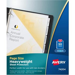 Avery Non-Glare Page-Size Sheet Protectors, Pre-Punched for Use with Tab Dividers, Top Load, 50 Document Protectors (74204) (Clear)