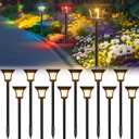 CINOTON 12 Pack RGBCW Solar Pathway Outdoor Lights, 3 Lighting Modes Solar LED Garden Lights, IP65 Waterproof Outside Solar Powered Landscape Lighting for Planter Lawn Pool Balcony RGB/Warm/Cold White (Multicolor)