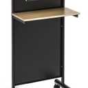 Audio-Visual Direct Wheeled Lectern - Standing Desk with Storage Shelf - Beech/Black - Ideal for Presentations and Laptop Use