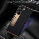 for Samsung Galaxy Z Fold 6 Phone Case,Luxury Premier Genuine Leather,Full Body Hinge Protection,Built-in Screen Protector,Kickstand Slim Protective Cover for Galaxy ZFold 6 (Black)