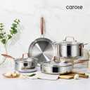 CAROTE 10" Tri-Ply Stainless Steel Deep Frying Pan with Lid, Non-Toxic Saute Pan, Oven Safe, Induction, Ceramic and Gas Cooktops Compatible, Silver, Mothers Day Gifts