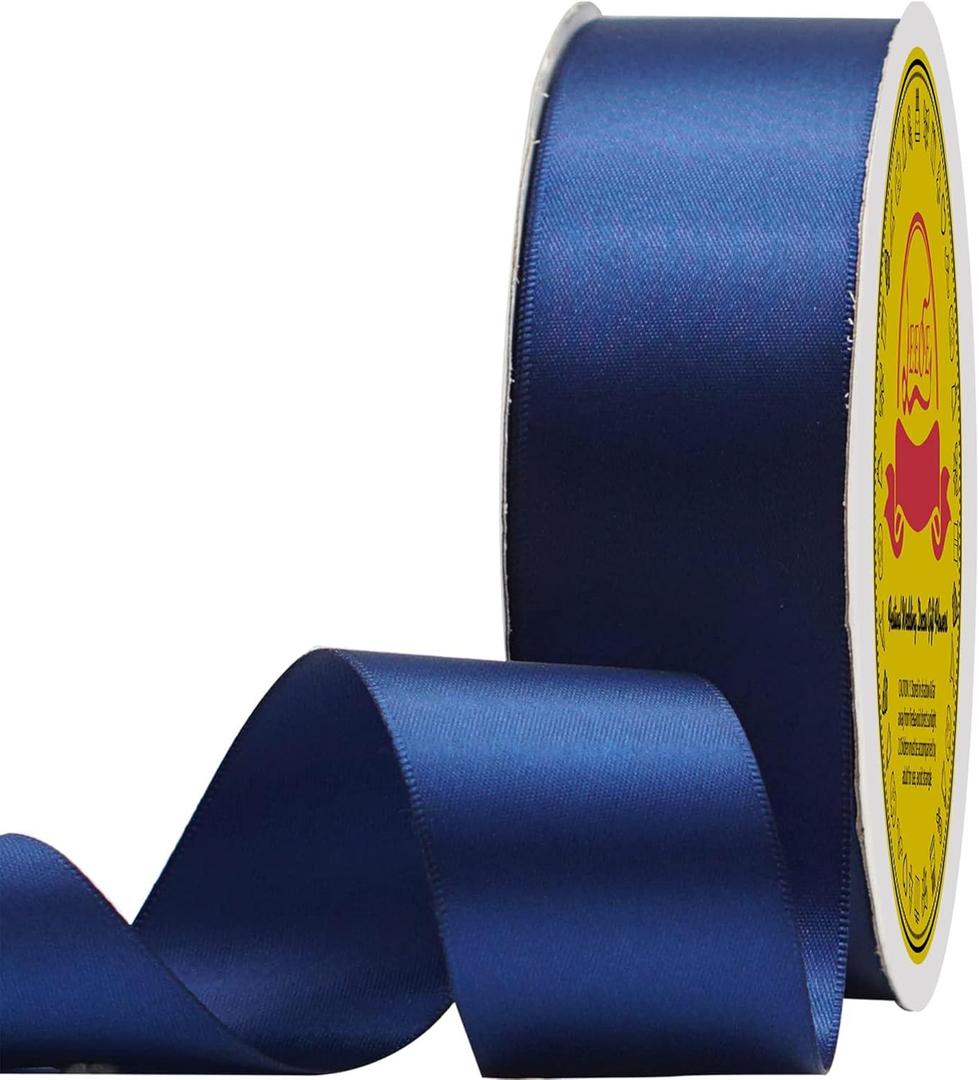 Double Face Satin Ribbon 1-1/2 inch X 50 Yards Polyester Navy Blue Ribbon for Gift Wrapping Very Suitable for Weddings Party Hair Bow Invitation Decorations and MoreDecorations and More