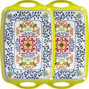 Large Serving Platter with Handles,19x12Large Rectangular Melamine Serving Tray Set of 2, Kitchen Food and BBQ Serving Platter, Talavera Grilling Prep and Serve Tray, Dishwasher Safe