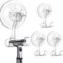 Suction Cup Razor Holder 4 Pack, Reusable Powerful Shower Suction Hooks for Inside Shower, Waterproof Shaver Holder for Kitchen Bathroom Door Glass Loofah Towel Robe Wreath (Clear)