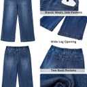 GRAPENT Capri Jeans for Women Wide Leg High Waisted Effortless Flow Pull On Stretchy Denim Elastic Waist Pants with Pockets (Blue, M)