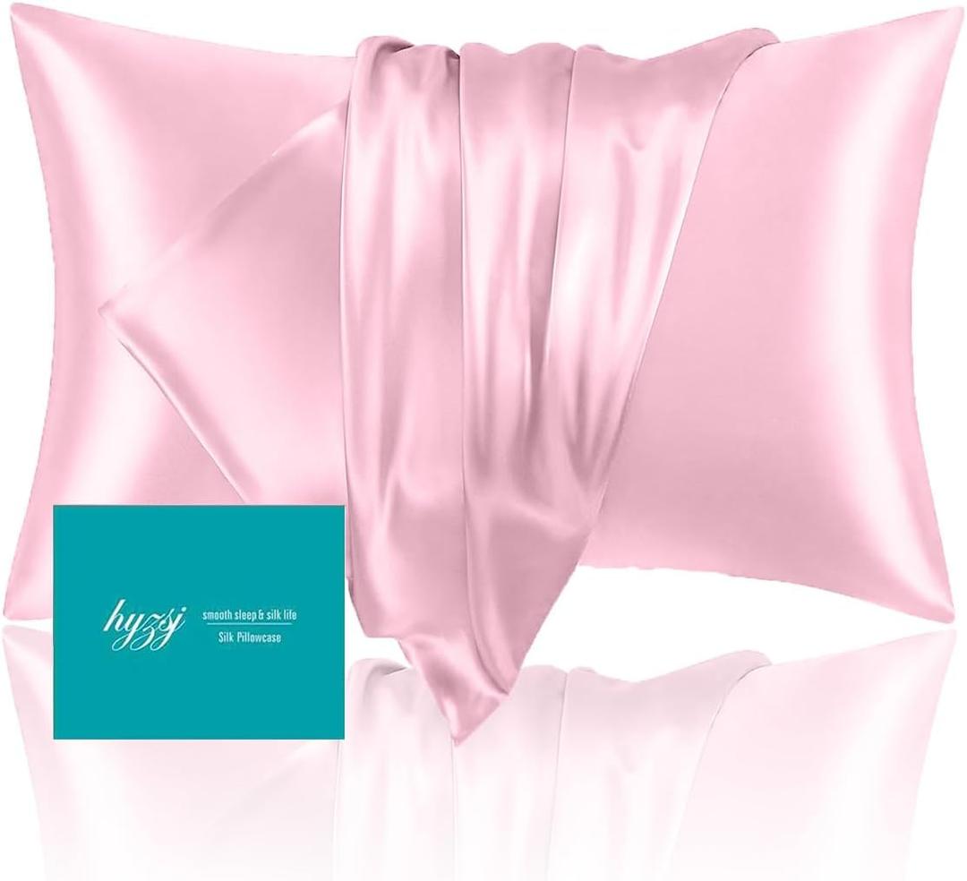 Mulberry Silk Pillowcase for Hair and Skin Standard Size 20"X 26" with Hidden Zipper, Softer Than Silk Pillow Cases Smooth Cooling Pillow Covers for Sleeping(White Pink,Standard,1Pcs)