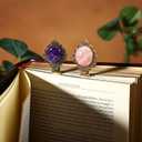 2Pcs Vintage Natural Crystal Stone Bookmark-Fantasy,Cute,Unique Bookmarks,Rose Quartz & Amethyst Brass Metal Book Mark for Reading Women,Men,Book Lovers,Girls and Teachers(Rose Quartz&Purple)