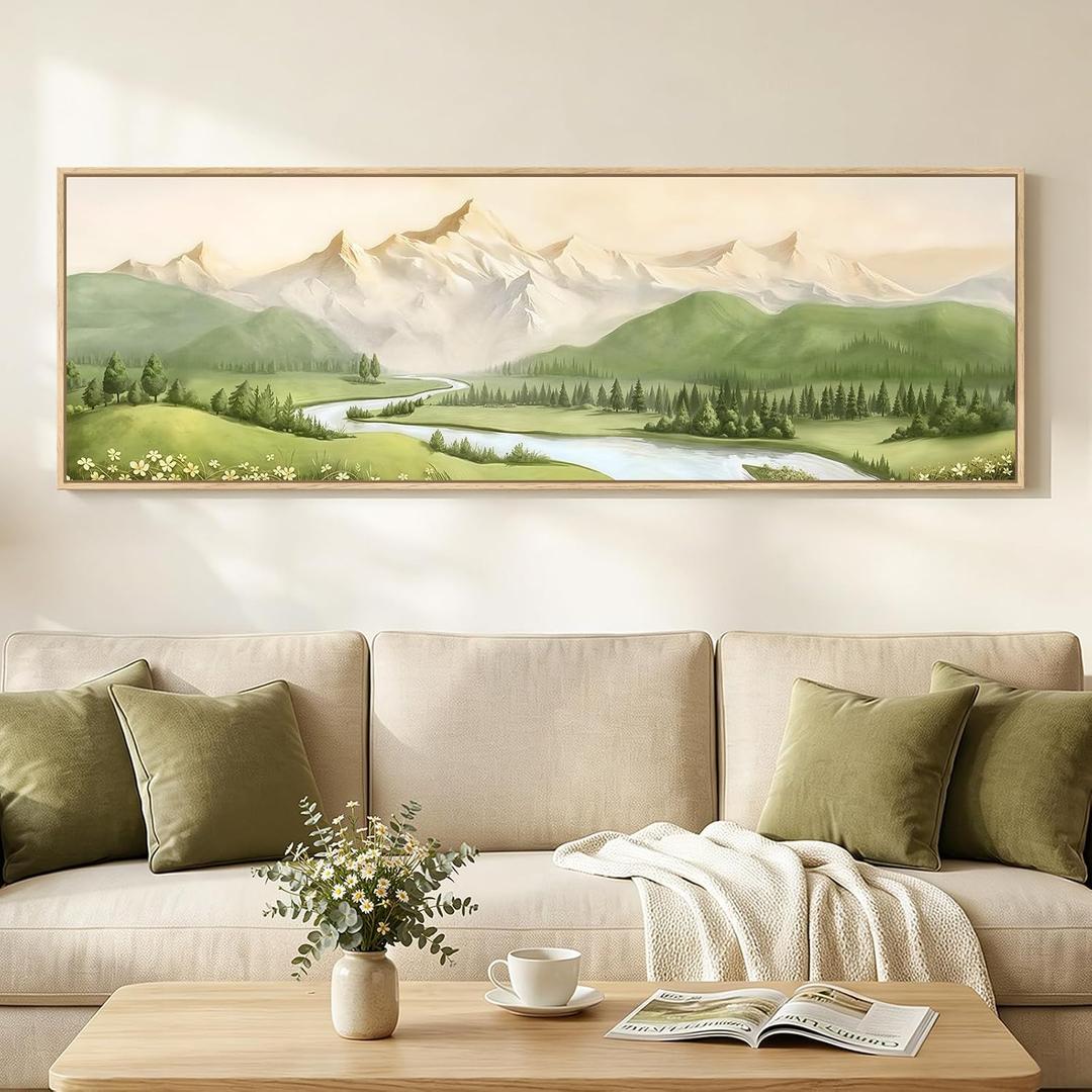 Framed Green Abstract Landscape Wall Art Decor for Living Room, 24x24 In, 60"L x 20"W