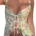 SOLY HUX Women's Floral Print Bow Tie Front Tank Top Sleeveless Sweetheart Neck Y2k Tops (S)