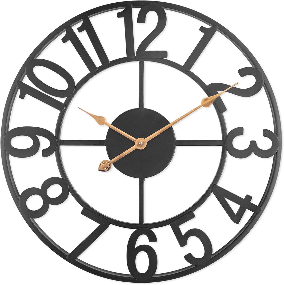18 Inch Metal Wall Clock, Modem European Arabic Wall Clock Battery Operated, Silent Non Ticking Indoor Outdoor Home Decor Clock for Living Room, Patio