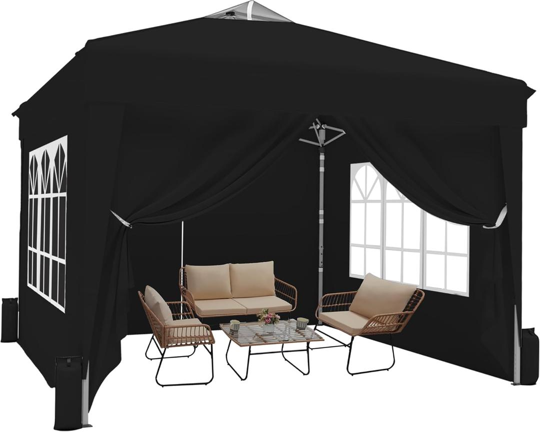 SANWAY 10x10 Pop Up Canopy Tent with Sidewalls x 4 Easy Setup Canopy Tent, Waterproof, UV-Resistant, Portable with Carry Bag for Outdoor Events, Camping, and Backyard Parties Black