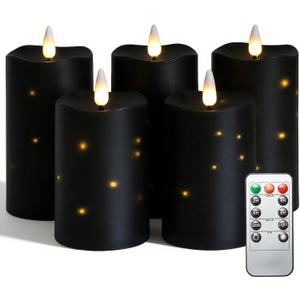 5 Packs Flameless Candles, Black Battery Operated Candles, Black LED Candles with Remote, Realistic Flickering Dancing Flame, Outdoor Waterproof for Halloween Party Outdoor Garden