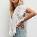 Women Boho Crop Lace Tie Front Tank Summer Vacation Top Button Down Short Sleeve Beach Shirt Y2k Tops Clothes 2026 (White)