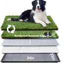 HQ4US 4LEGS Dog Grass Pad with Tray, Dog Litter Box with Artificial Grass, L 34”×23” for Dog＜ 28" Length